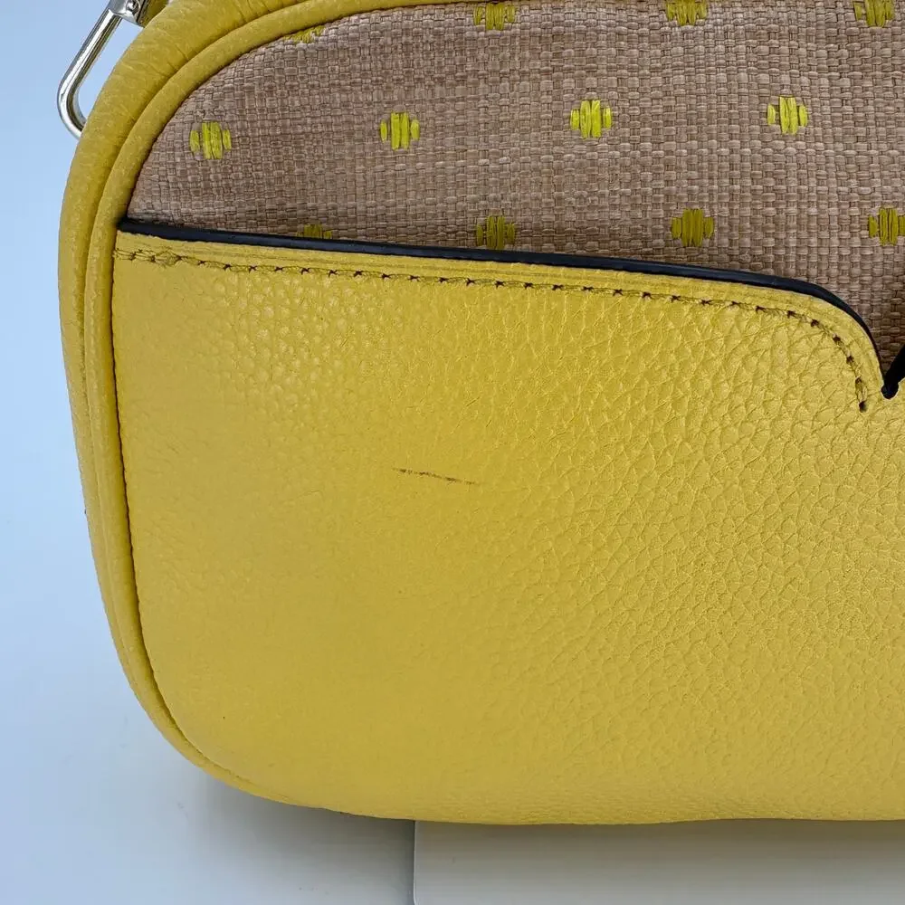 Kate Spade Astrid Yellow Pebbled Leather & Straw Crossbody Bag W/ Dustbag